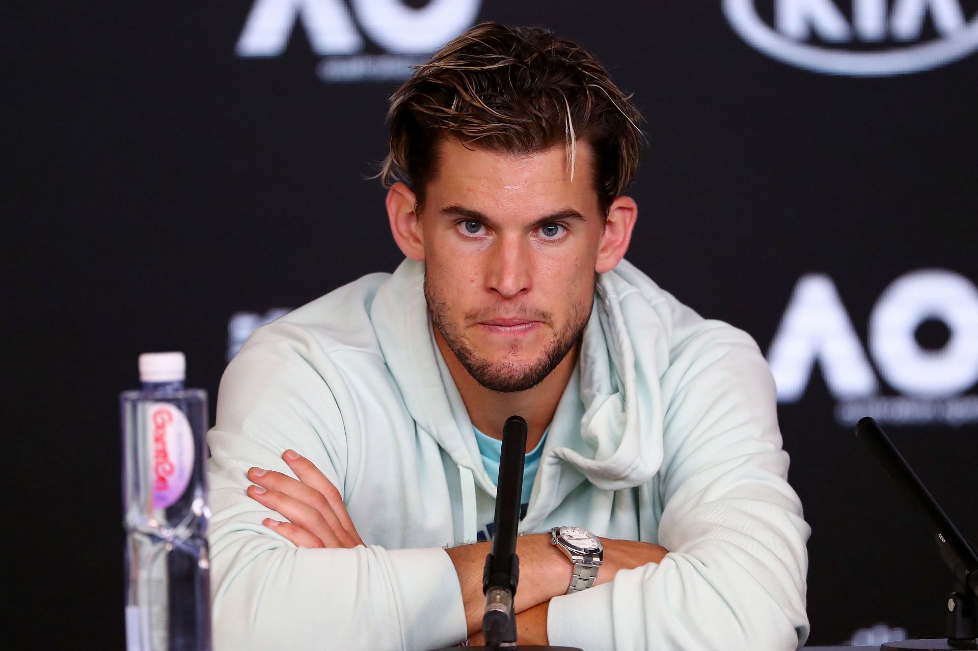 Domonic Thiem talks to the press at the 2020 Australian Open
